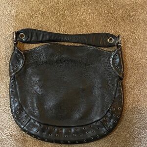 Michael Kors Black Pebble Leather Studded Shoulder Bag